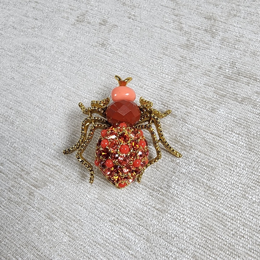 Joan Rivers Vintage Red Pink Rhinestone Spider Insect Bug Brooch Pin